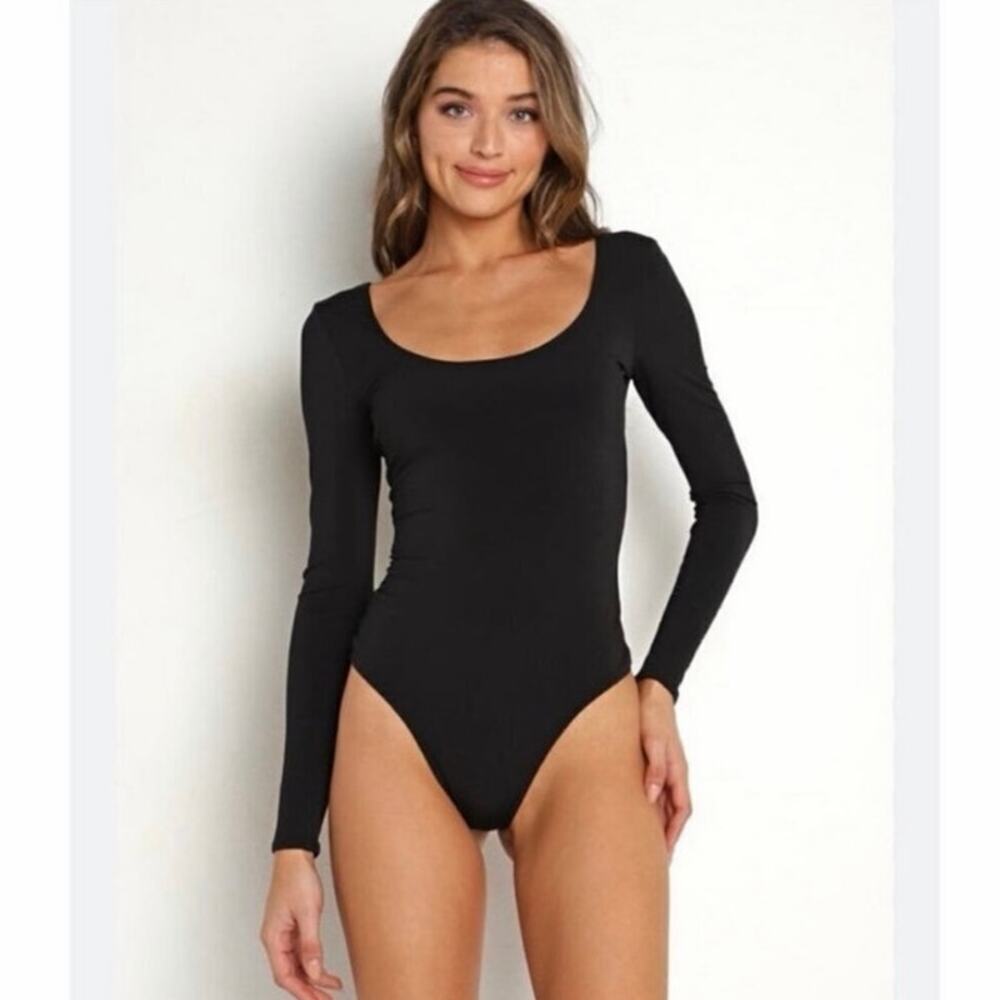 Show Me Your Mumu Bridget Bodysuit Black Long Sleeve Scoop Neck Medium